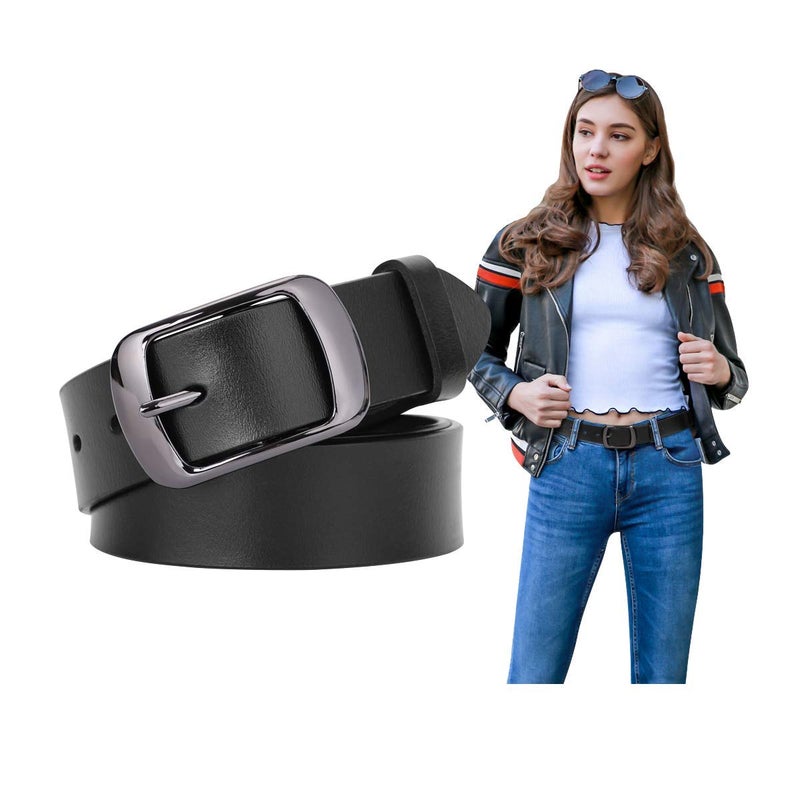 SUOSDEY Women Belts For Jeans Dresses Pants Ladies Black Belt Leather Waist Belt with Elegant Buckle, Width 1.3" - Image 1